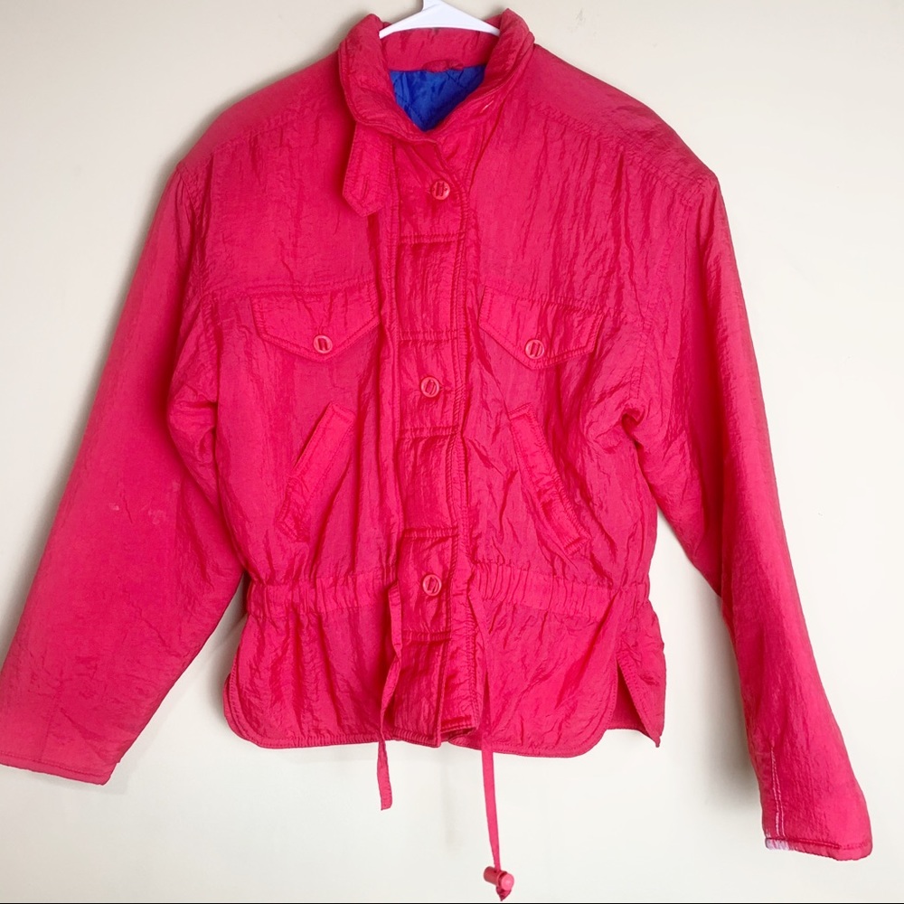 80s 90s Westside Hot Pink Zip Button Puffer Jacket